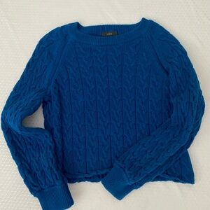 J. Crew Blue Cable Cropped Women's Sweater. Cotton, Long-sleeve, Preppy. M
